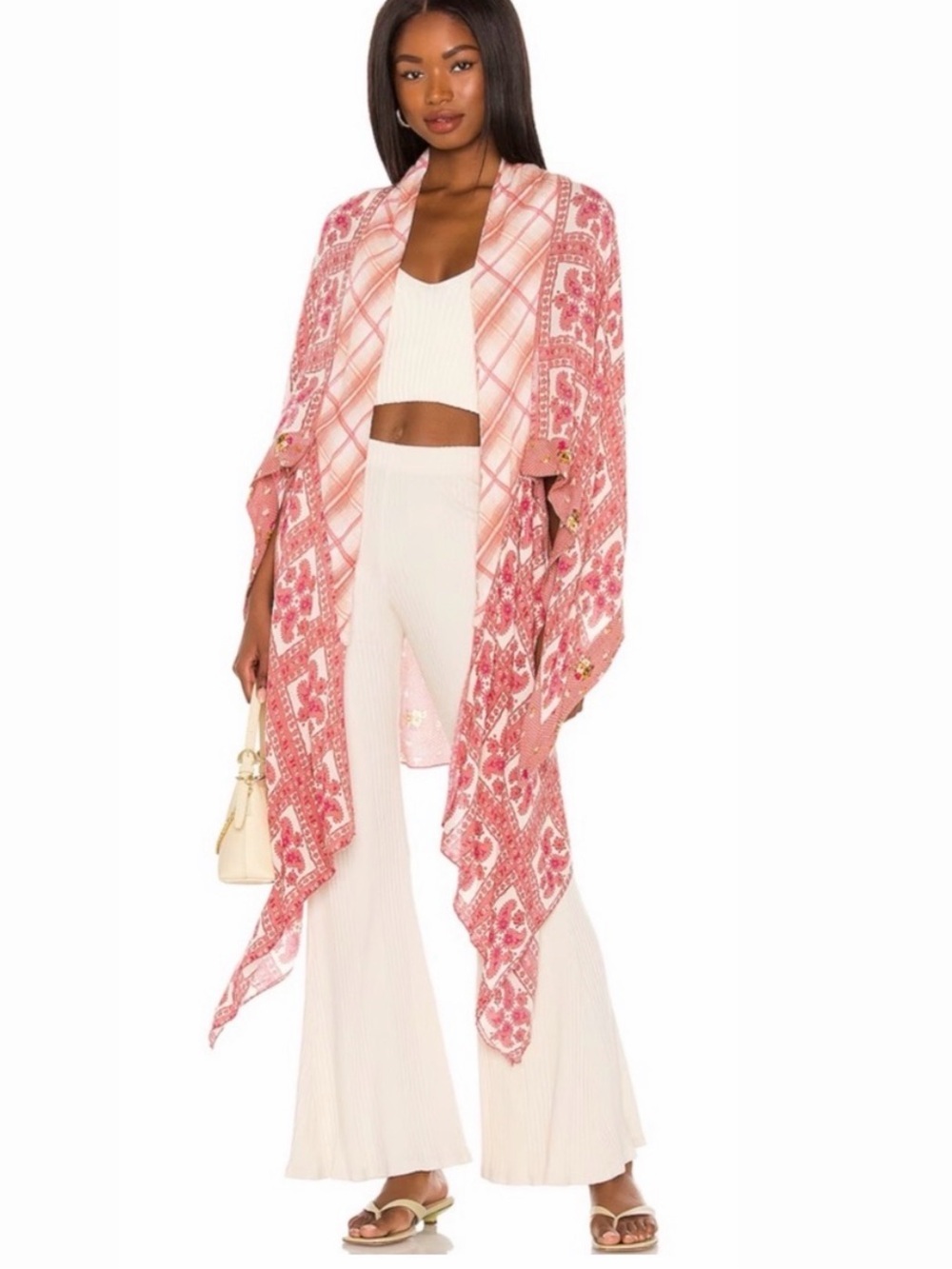 Free People American Pie Pink Patchwork Kimono Duster OS Boho Cottage Festival